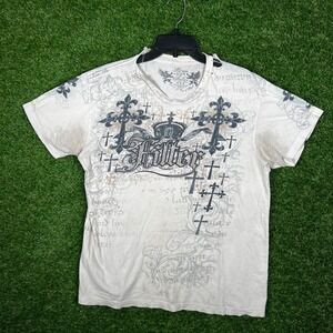 Filter Limited Edition Mens Large Graphic T-Shirt Y2K Gothic Cross Crown Cream